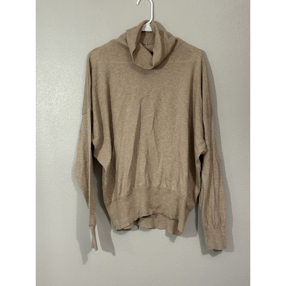 Madewell Sweater Women XL Beige Wool Blend Tight Knit Lightweight Turtleneck